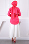 Fuchsia Sleeve Folded Buttoned Linen Shirt - 4