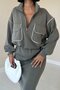 Khaki Piping Sweatshirt and Skirt Set - 3