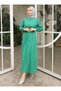 Emerald Green Cross Tied Tricotone Dress - Sahra Butik - 6
