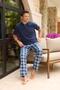 Navy Blue Plaid Line Edge Detailed Short Sleeve Men's Pajama Set - 3