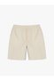 Linen Blended Pocket Detailed Bermuda Striped Waist Lace up Shorts - 3