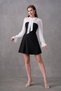 Tulle and Atlas Fabric Design Tie-Up Neckline Detail Flared Mini Evening Dress 214 - 2
