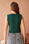 Women's Stretchy Knitwear Fabric Stylish Button Design Emerald Green Basic Crop Vest 9902 - 3