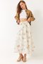 Women's Cream Elastic Waist Floral Embroidered Tulle Detailed Lined Flared Skirt 60283032