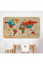 Wooden Look Turkish Educational Detailed Atlas Decorative World Map Wall Sticker-3867 - 8