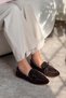 Celina Front Lace-Up Detail Genuine Leather Suede Women's Flats Brown