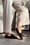 Celina Front Lace-Up Detail Genuine Leather Suede Women's Flats Brown - 5