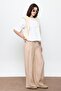 Beige Corded Palazzo Trousers with Elastic Waist - 2