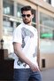 تي شيرت رجالي منقوش باللون الأبيض 100% قطن E7142 - 3