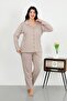 Women's Large Size Cotton Pocket Buttoned Cream Pajama Set 202506 - 2