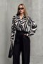 Zebra Patterned Loose Shirt Black-Stone 9320 - 7
