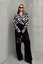 Zebra Patterned Loose Shirt Black-Stone 9320 - 4