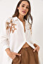 Women's White Floral Patterned Sequin Embroidered Oversze Aerobin Shirt 1044 60283039 - 5