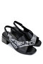 Women's Genuine Leather Black Heeled Sandals - 2