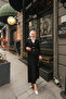 Women's Gold Button Detailed Skirt Suit Black - 3