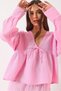 Women's Candy Pink V-Neck Muslin Blouse with Tie Detail 1003 60283051