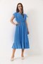 Women's Blue Elastic Waist V-Neck Sleeve Tie Detailed Dress 3096 60284015 - 5