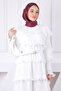 Ecru Layered Pleated Belted Chiffon Dress - 4
