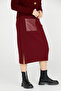 Leather Detailed Midi Knitwear Skirt - Claret Red - 3