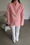 Pink shawl collar premium blazer jacket with large metal gold buttons and front decorative pockets. - 5