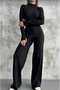 Half Fisherman Knit Crop Sweater Trousers Knitwear Top and Bottom Set - 4