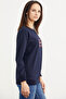 Printed Oversize Basic Sweatshirt - Navy Blue - 3
