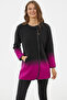 Leather Piping Detailed Double Color Knitwear Jacket - Black - 3