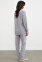 Embroidery Detailed Fleece Pajama Set - Gray - 6