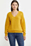 Motif Detailed V-Neck Wool Knitwear Sweater - Yellow