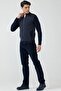 Men's Zippered Pocket Knitwear Jacket - Navy Blue - Dark Gray