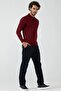 Men's Polo Neck Knitwear Sweater - Claret Red - 2
