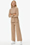 Full Turtleneck Sweater Trousers Knitwear Set - Beige