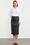 Knee Length Faux Leather Skirt - Black