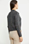 Wool Knitwear Cardigan with Frayed Collar Detail - Anthracite - 5
