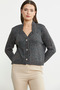 Wool Knitwear Cardigan with Frayed Collar Detail - Anthracite