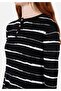 Slim Fit Round Neck Striped Women's Black Sweater - 4