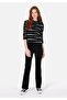 Slim Fit Round Neck Striped Women's Black Sweater - 3