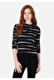 Slim Fit Round Neck Striped Women's Black Sweater
