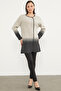 Leather Piping Detailed Double Color Knitwear Jacket - Beige