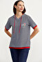 Hooded Color Combination Striped T-Shirt - Navy Blue - 2