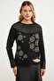 Shawl Collar Pearl Studded Knitwear Sweater - Black