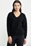 Motif Detailed V-Neck Wool Knitwear Sweater - Black - 3