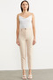 High Waist Skinny Leg Beige Fabric Trousers