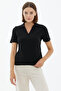 Polo Neck Short Sleeve Knitwear Sweater - Black