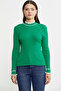 High Neck Knit Sweater with Button Detail on the Sleeve - Green - 2