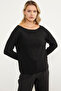 Boat Neck Motif Detailed Knitwear Sweater - Black