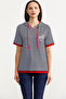 Hooded Color Combination Striped T-Shirt - Navy Blue