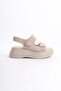 Cream Suede High Sole Double Velcro Two Stripes Summer Women's Wedge Heeled Sandals - 5