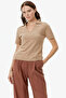 Polo Neck Short Sleeve Knitwear Sweater - Beige