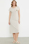 Marine Combed Cotton Dress with Embroidery Detail - Brown